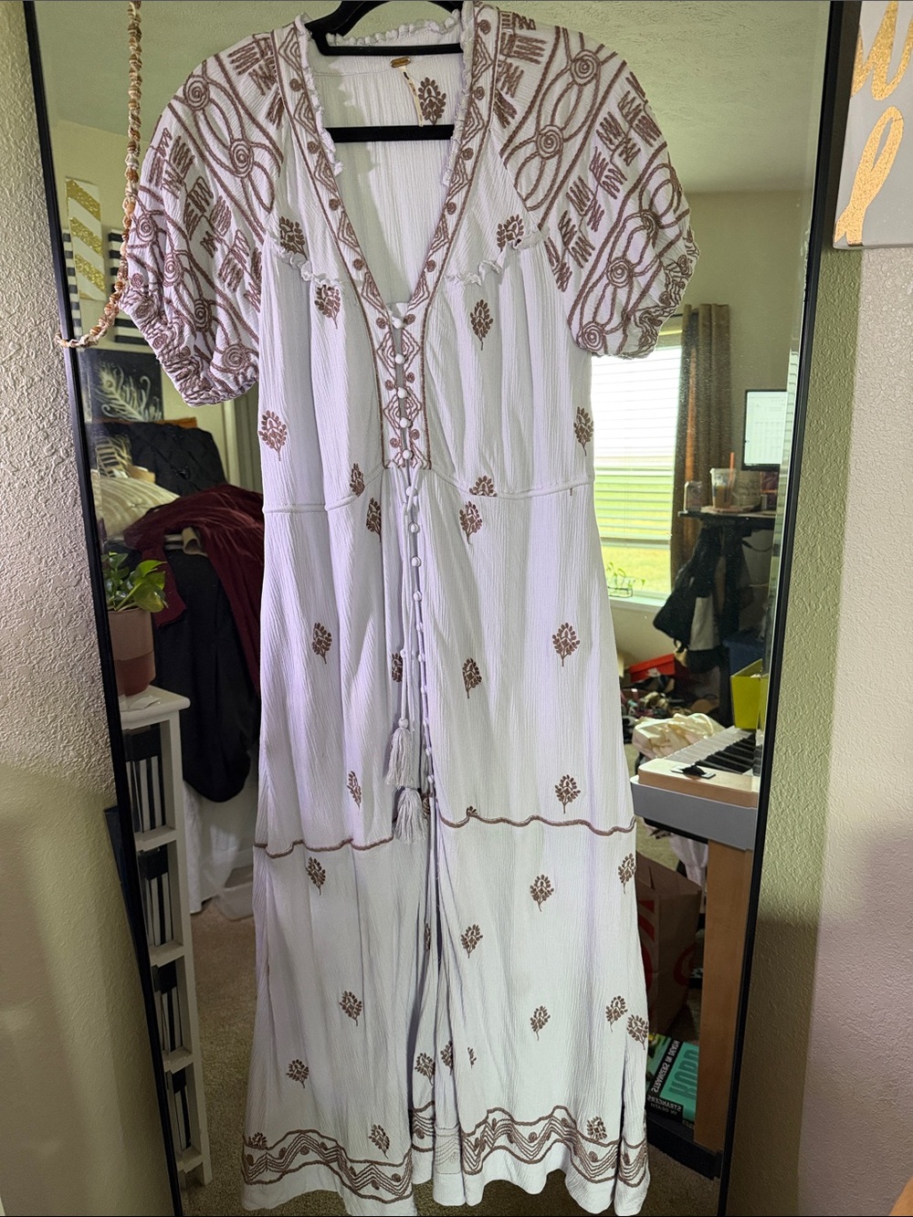 Free People Lilac Maxi Dress with Brown Embroidery
